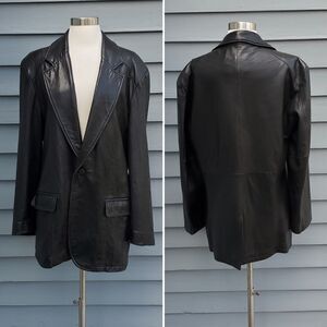 Lone Pine Buttery Soft Black Lambskin Leather One Button Blazer Jacket Coat 40